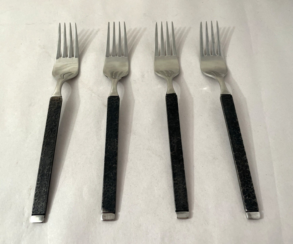 Set of 4 Gorham Casablanca Stainless Salad Forks Black Hammered Handle 7"